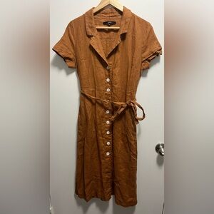 Quince 100% European Linen Button Front Dress in Terracotta Women’s size Small